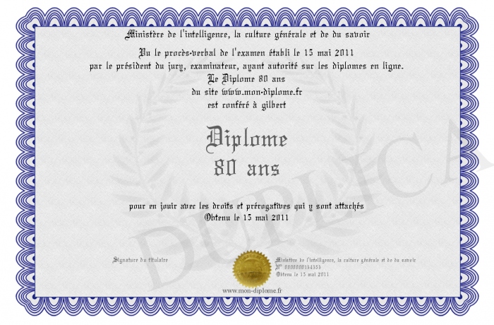 diplome 80 ans